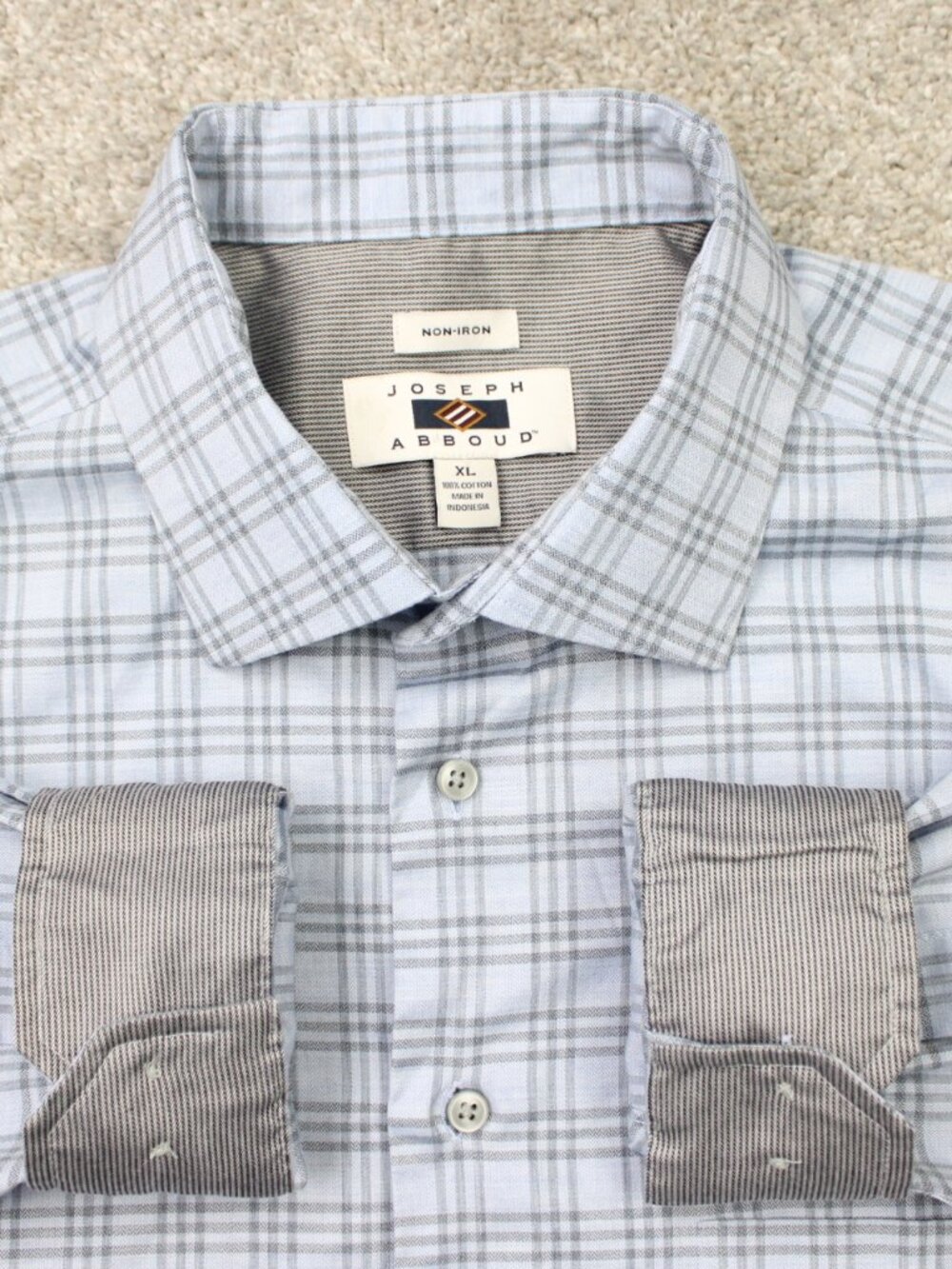 Joseph Abboud Shirt Mens XL Blue/Gray Non-Iron 100% Cotton Flip Cuff Long Sleeve